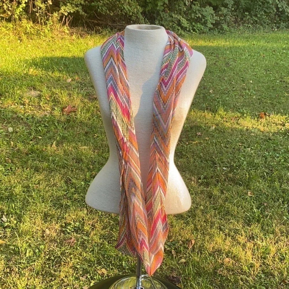Chevron print infinity scarf sheer 100% polyester one size orange/pink